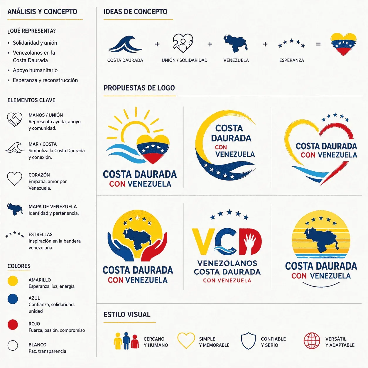 Análisis y concepto del logo de Costa Dorada con Venezuela, con propuestas de logo y paleta de colores