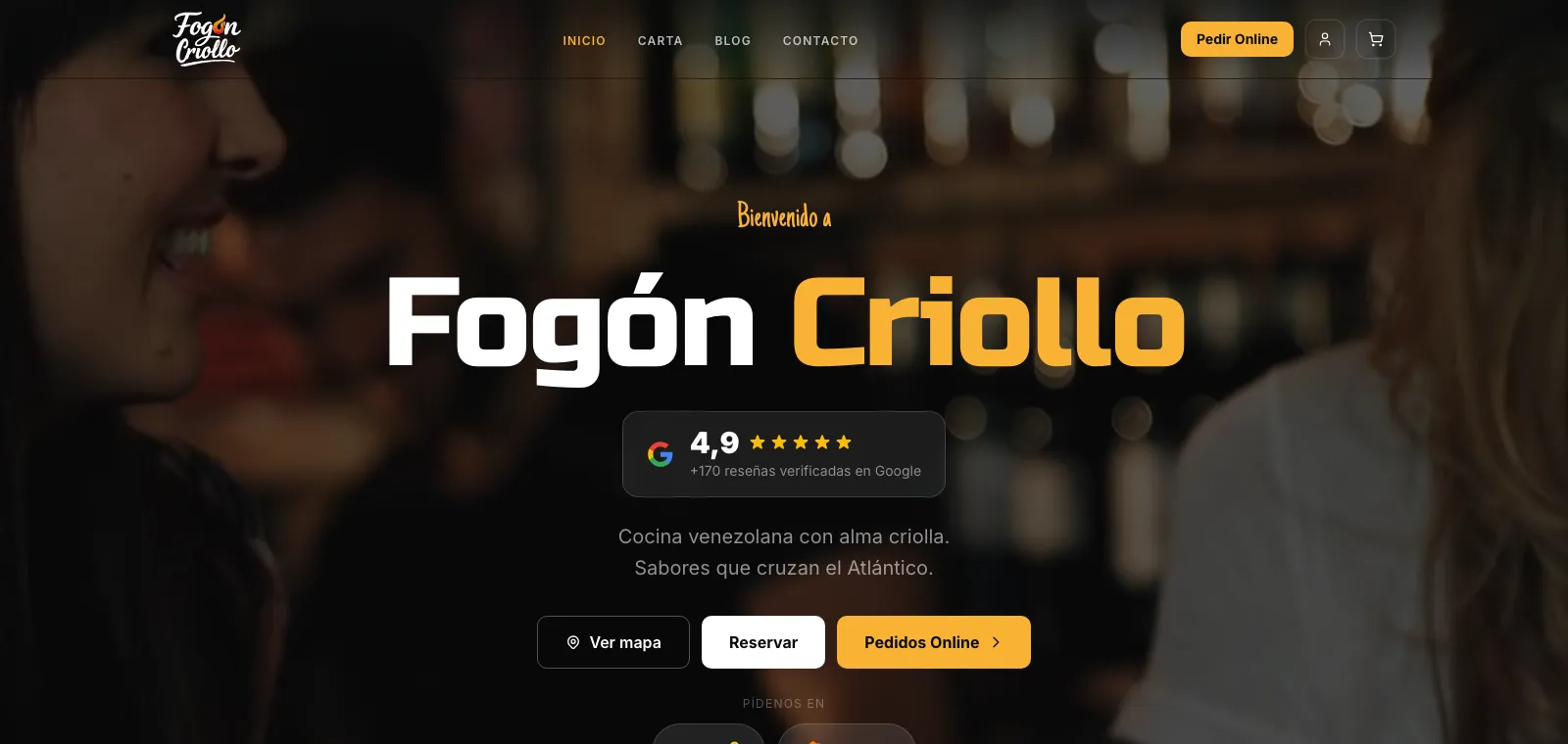 Web en vivo de Fogón Criollo, cliente de mantenimiento de Reveled